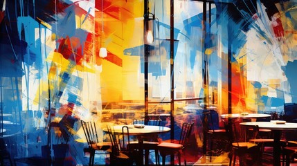design abstract restaurant background illustration colorful vibrant, creative modern, stylish contemporary design abstract restaurant background - obrazy, fototapety, plakaty