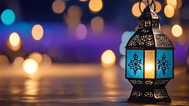 Ramadan lantern with bokeh background Generative Ai