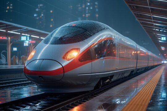 Fast speed train in China, train at station in asian city