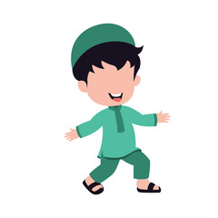 cute isolated muslim characer. chibi style character design.