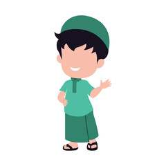 cute isolated muslim characer. chibi style character design.