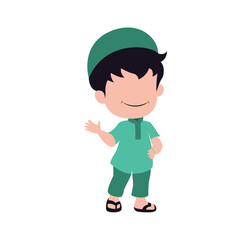 cute isolated muslim characer. chibi style character design.