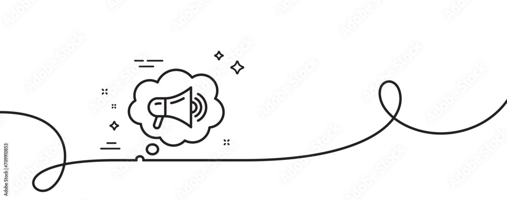 Poster megaphone line icon. continuous one line with curl. advertisement device symbol. brand ambassador sp
