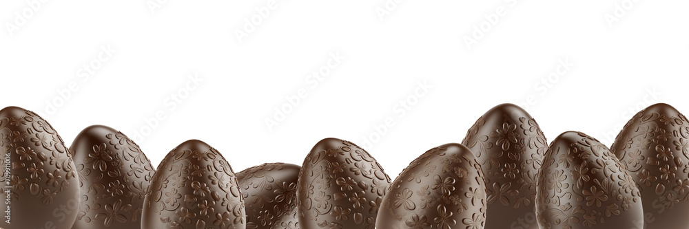 Wall mural Bottom border row of Easter chocolate egg isolated on transparent background. Easter web banner, png file