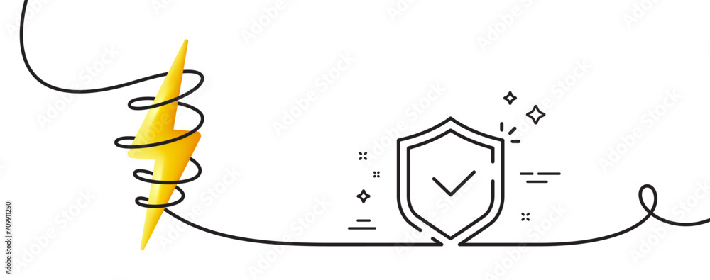 Poster shield line icon. continuous one line with curl. privacy secure sign. safe defense symbol. shield si