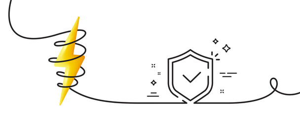 Fototapeta na wymiar Shield line icon. Continuous one line with curl. Privacy secure sign. Safe defense symbol. Shield single outline ribbon. Loop curve with energy. Vector