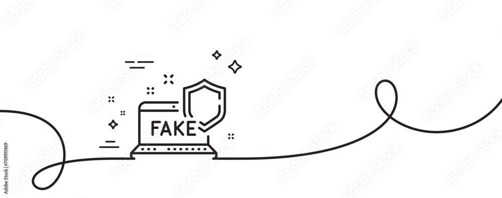 Poster fake internet line icon. continuous one line with curl. web propaganda sign. wrong truth symbol. fak