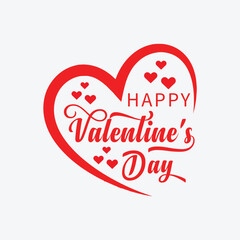 Lettering Happy Valentines Day banner, Valentines Day greeting card template with typography text happy valentine`s day and red heart and line on background. Vector illustration