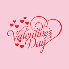 Lettering Happy Valentines Day banner, Valentines Day greeting card template with typography text happy valentine`s day and red heart and line on background. Vector illustration