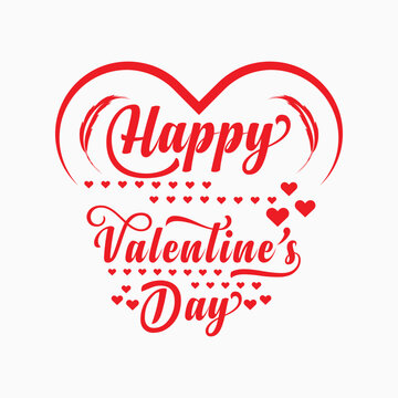 Lettering Happy Valentines Day banner, Valentines Day greeting card template with typography text happy valentine`s day and red heart and line on background. Vector illustration