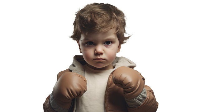 Boxer toddler fighting,transparent background.ai generative