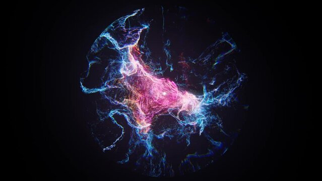 Fantastic Flower Composed Of Glowing Particles Is Spreading And Vibrating In Magic Sphere, Abstract 3d Digitally Generated Video