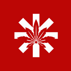 Cross logo design with marijuana leaves.