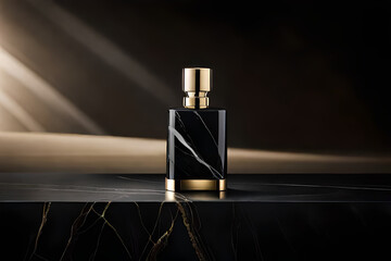 rectangular shaped black and golden marble perfume spray flacon concept