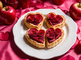 Obraz na płótnie Canvas our Heart-Shaped puff pastry apple roses,Valentine's Day