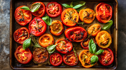 Grilled tomatoes with basil and olive oil.
