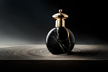 round shaped black and golden marble perfume flacon  template