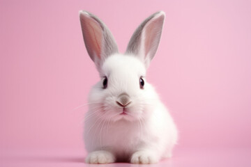 Obraz premium cute fluffy rabbit on a pastel background 