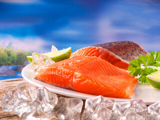 Lachsforelle, Lachs, Sashimi, Eis, Tellergericht, Fisch, 