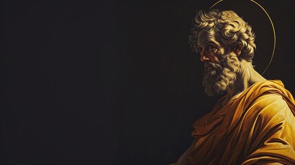 Dark Canvas Featuring Round Framed Illustration of Thales, the Greek Philosopher, with Space for Text