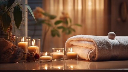 Obraz premium Tranquil spa interior with ambient lighting and harmonious décor