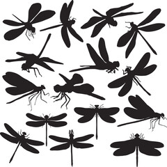 Black Dragonfly Vector Art Icons.