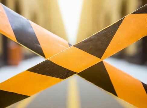 Black yellow caution/warning tape on street restricted area.