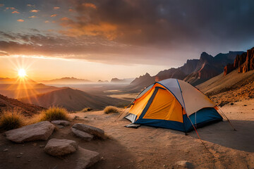 colorful camping tent in the canyon  , outdoor activity