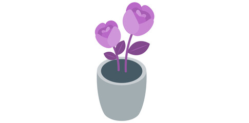 Indoor Flowering Plant in Ceramic Pottery Vector Illustration.