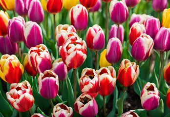 Fototapeta premium A bunch of colorful tulips.AI generated