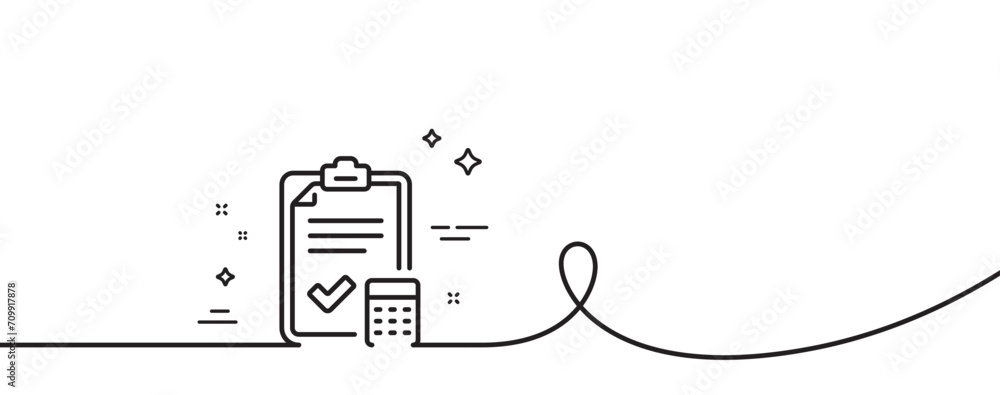 Poster accounting checklist line icon. continuous one line with curl. calculator sign. calculate finance sy