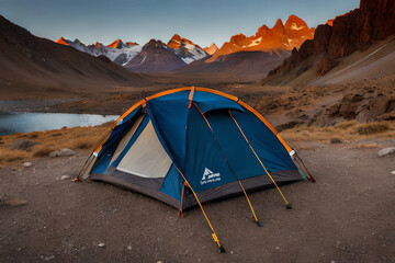 survival camping tent in the canyon  , outdoor activity - obrazy, fototapety, plakaty