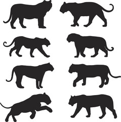 Black Tiger Silhouettes Vector Art.