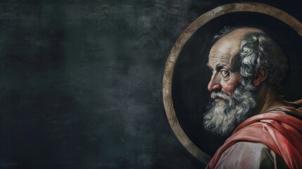 Aristotle, the Philosopher, Illustrated in a Round Frame on Dark Canvas - obrazy, fototapety, plakaty