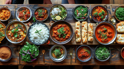 Fototapeta premium Assorted Food Display on Wooden Table