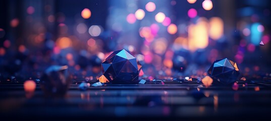 Blurred bokeh effect with blockchain and cryptocurrency symbols in finance inspired design