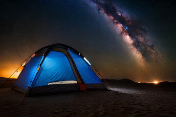  wild camping at  night  under a wonderful nebulae - obrazy, fototapety, plakaty
