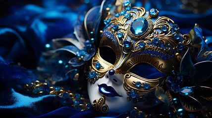 Richly decorated venetian mask sparkles with intricate designs