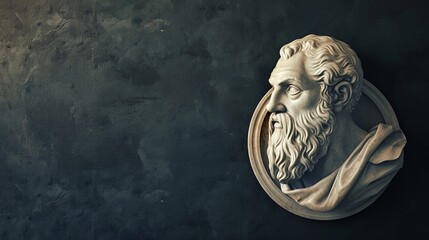 Illustration of Philosopher Epicurus in Round Frame on Dark Canvas with Space for Text - obrazy, fototapety, plakaty