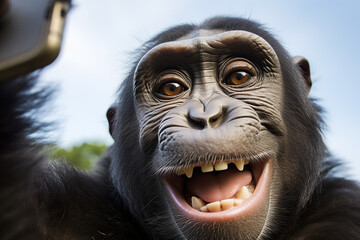 a monkey takes a selfie
