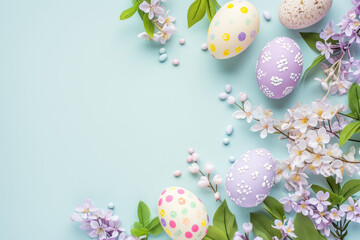 Easter eggs, festive Easter banner, copy space