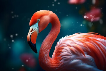 Flamingo with a long neck - obrazy, fototapety, plakaty