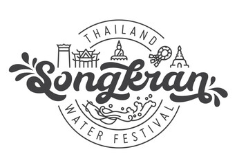 Songkran thailand water festival logotype design with linear icon