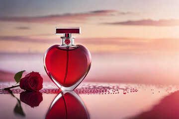 heart shaped red perfume flacon template , romantic perfume concept