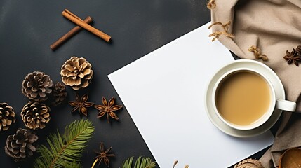 Stylish Workspace with Office Supplies and Coffee on Grey Background