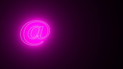 Licht @-Symbol. Buntes E-Mail-Technologie-Symbol isoliert auf schwarzem Hintergrund. 3D-Rendering, Neonlichtwerbung, @bright-Werbung, Bannerschild, Werbung, @-Zeichnung.