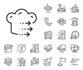 Restaurant order sign. Plane, supply chain and place location outline icons. Food delivery line icon. Catering service symbol. Food delivery line sign. Taxi transport, rent a bike icon. Vector