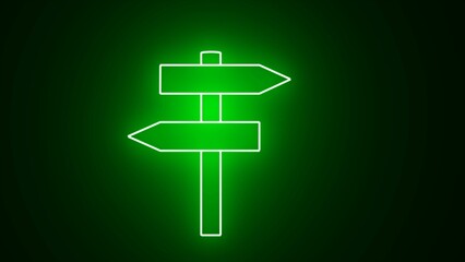 Road traffic sign and glowing signboard. Directional sign with bright futuristic neon green and black background. 3D Neon Signboard. Bright signage. Road traffic sign.