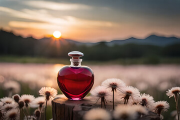 heart shaped red perfume flacon template , romantic perfume concept