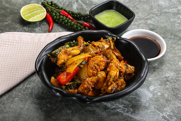 Vietnamese cuisine - fried frog with vegetables